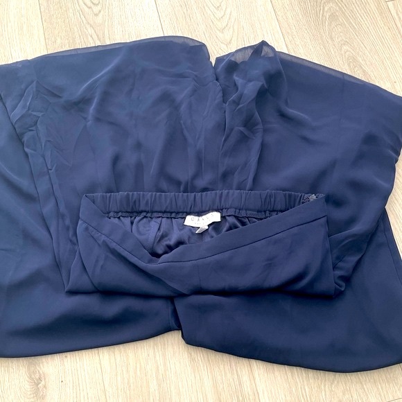 Chaus Mesh Palazzo Pants Stylish Fancy Dark Blue Navy - Picture 4 of 10